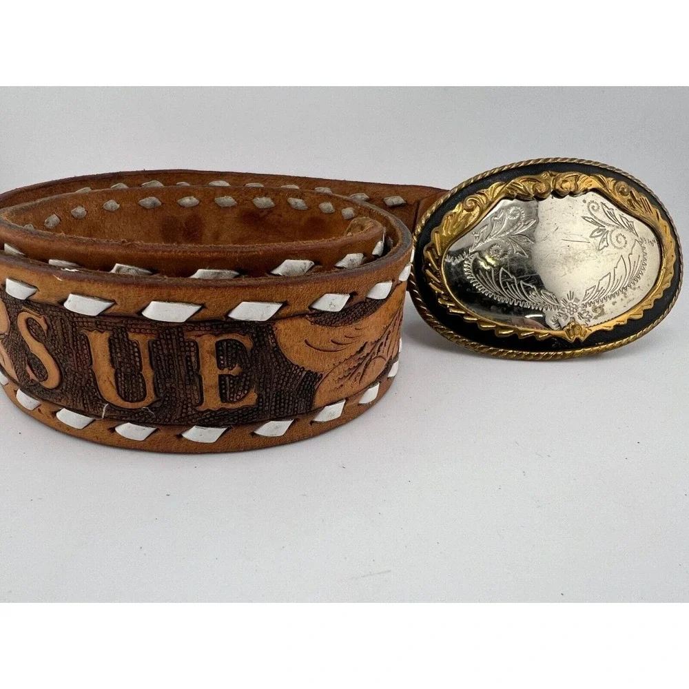 Vintage Sue Brown Leather Taper Cowboy Western Belt - Waist‎ Size 35.5